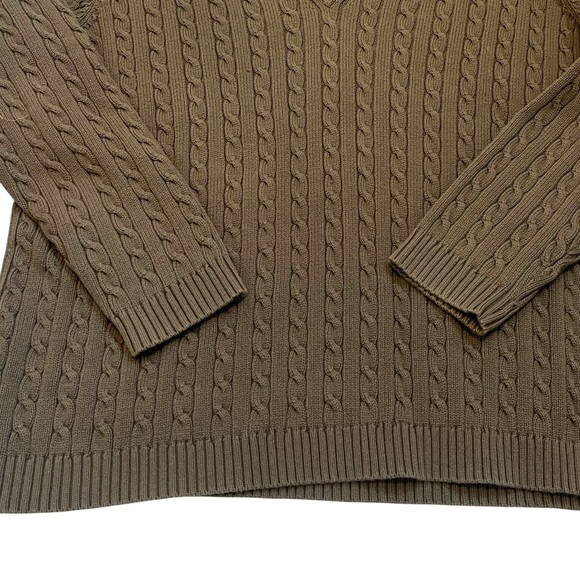Lauren Ralph Lauren Women’s Olive Green Cable Knit V-Neck Cotton Sweater XL - Picture 3 of 8
